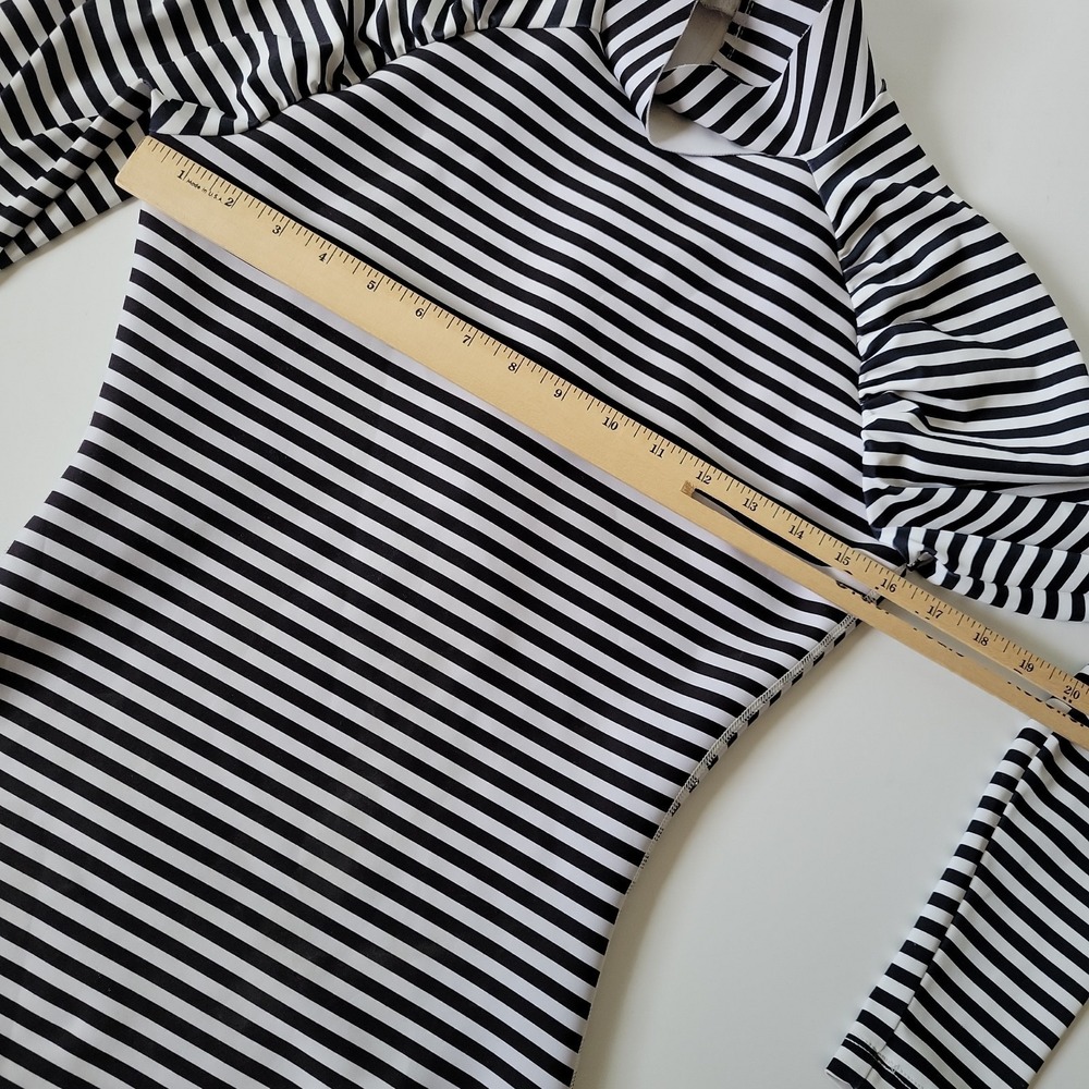 Seea Black and White Striped Long Sleeve One-Piece Swimsuit - Picture 7 of 12
